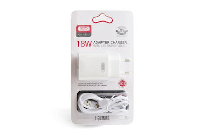 XO Încărcător cu Port USB-A și Cablu Fulgerul 18W Quick Charge 3.0 Albς (L103)