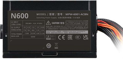 CoolerMaster Elite Nex 600 600W Black Computer Power Supply Full Wired 80 Plus Standard