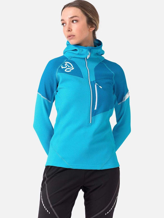 Women's Fleece Blouse Long Sleeve with Hood Light Blue