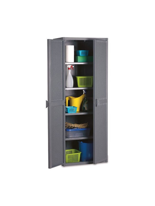 Double Door Wardrobe Plastic with 4 Shelves 65x45x172cm