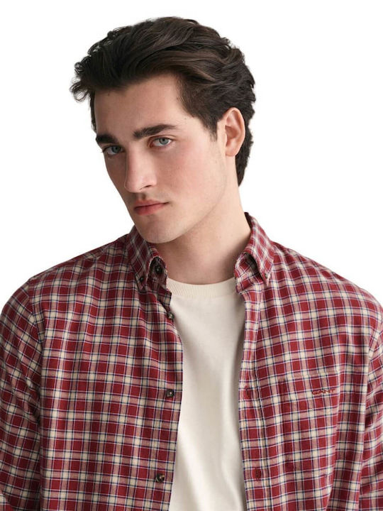 Long-sleeved Flannel Shirt Checked Burgundy