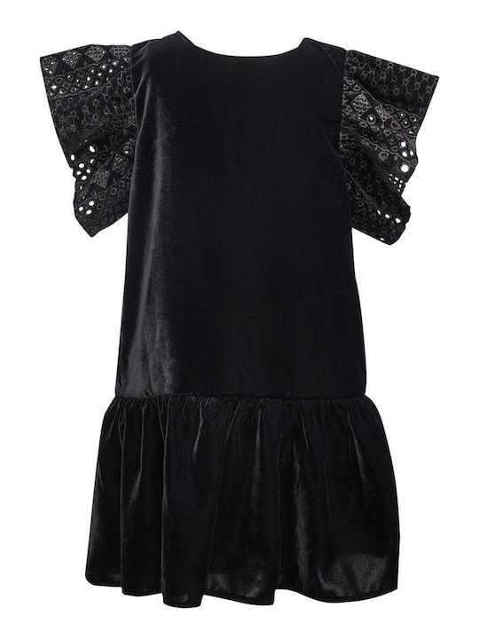 Kinderkleid Kurzärmelig Samt Schwarz