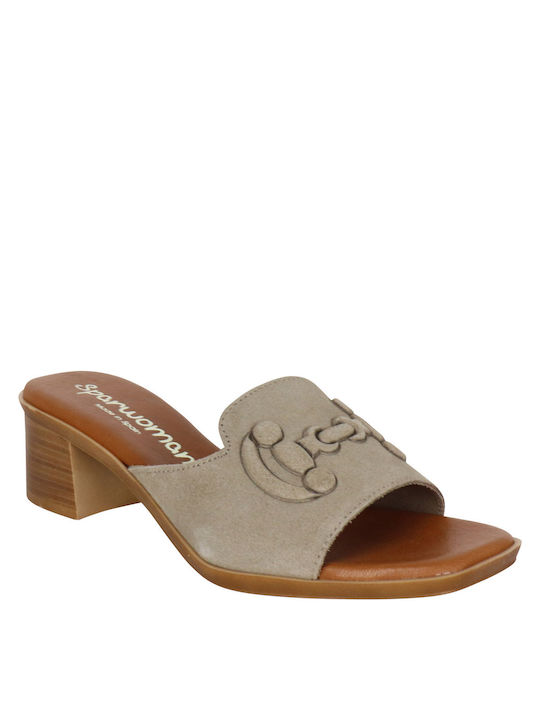 koniaris Piele Mules cu Gros Mare Toc Taupe