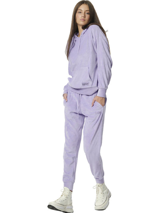 Long Women's Sweatshirt Velvet Hooded Lavender