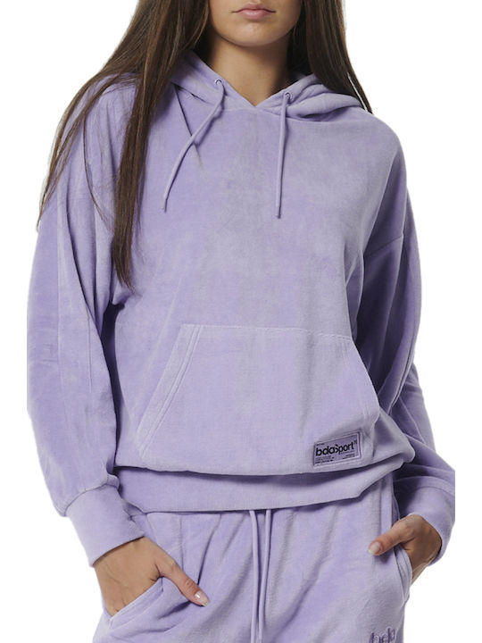 Long Women's Sweatshirt Velvet Hooded Lavender