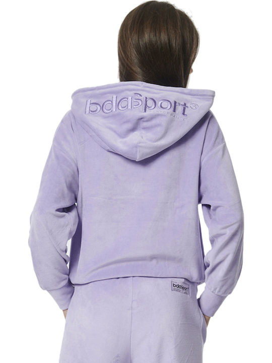 Long Women's Sweatshirt Velvet Hooded Lavender
