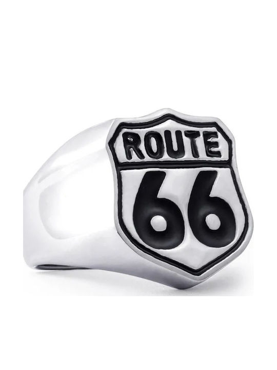 Δαχτυλίδι Route 66 Ασημένια Απόχρωση Μαύρες Λεπτομέρειες Ring Route 66 Silver Shade Black Details Molfs