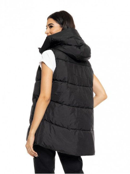 Splendid Scurt Jachetă de femei Fără mâneci Puffer pentru iarnă Negru