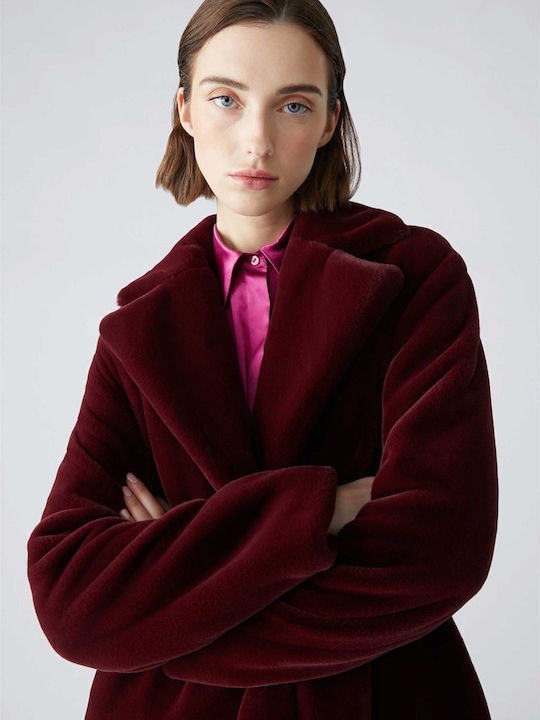 Women's Burgundy Coat with Belt