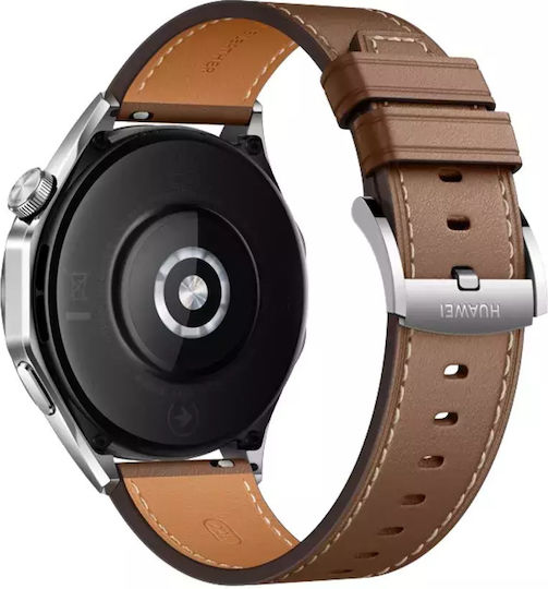Huawei Watch GT 4 Stainless Steel 46mm Waterproof with Heart Rate Monitor (Brown Leather Strap)