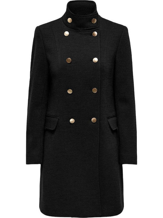 Women's Black Coat with Buttons