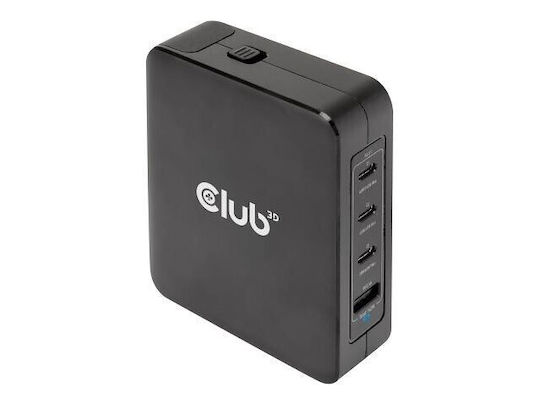 Club3D Wireless GaN Charger With USB-A Port And 3 USB-C Ports 140W Power Delivery Black (CAC-1917)