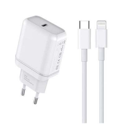 Treqa Ladegerät mit USB-C Anschluss und Kabel USB-C - Lightning Weißs (CS-231)