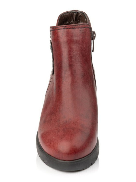 Leder Stiefeletten Damen Burgundisch