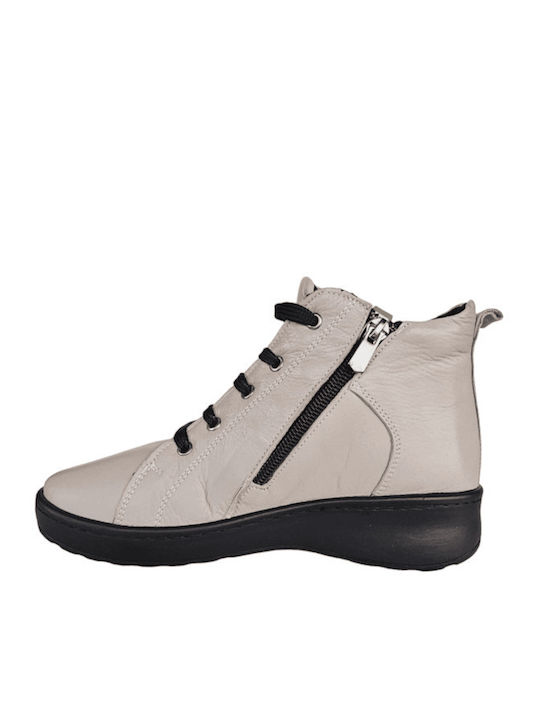 Leather Women's Ankle Boots Beige
