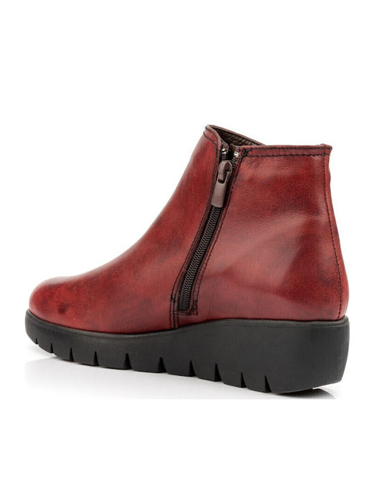 Leder Stiefeletten Damen Burgundisch