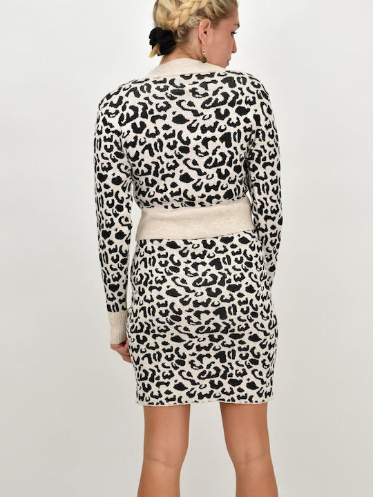 Set cu Mini Fustă Leopard Bej
