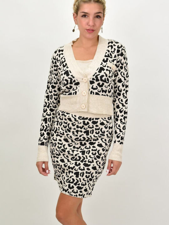 Set cu Mini Fustă Leopard Bej