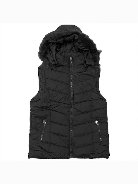 Ustyle Kurz Damen Ärmellos Puffer Jacke für Winter Schwarz