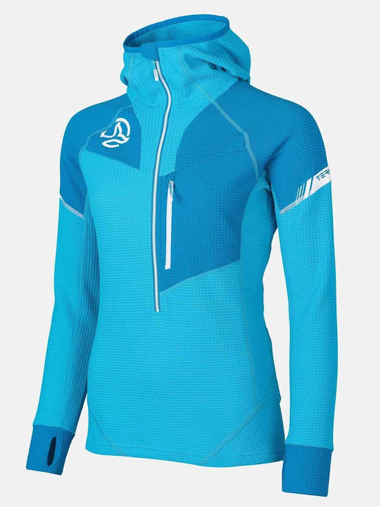 Women's Fleece Blouse Long Sleeve with Hood Light Blue