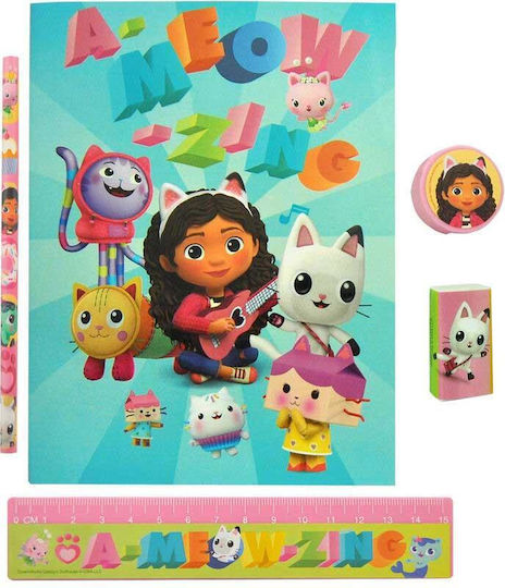 Kids Licensing Gabby's Dollhouse Παιδικό Σετ Γραφικής Ύλης με Μολύβι, Ξύστρα, Γόμα και Χάρακα