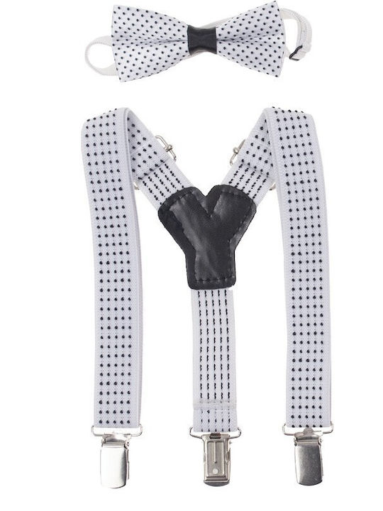 Papillon Kids Kids Bow Tie Set with Suspenders White