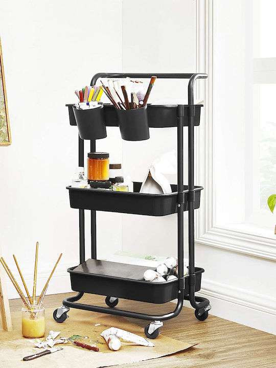 Songmics Kitchen Trolley Metallic in Black Color 3 Slots 41.6x33.5x86.3cm