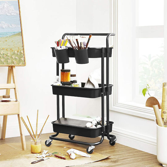 Songmics Metallic 3-Tier Food Rack With Wheels Black BSC067B01 Songmics Metallic 3-Tier Food Rack With Wheels Black BSC067B01