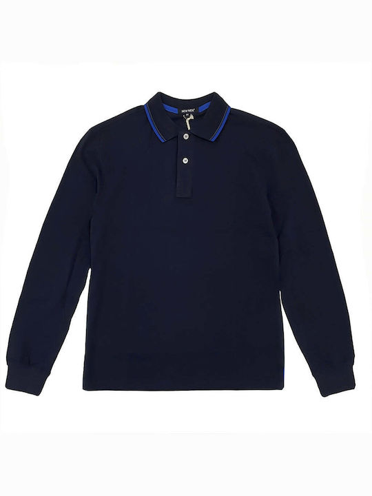 Ustyle Men's Long Sleeve Blouse Polo Blue