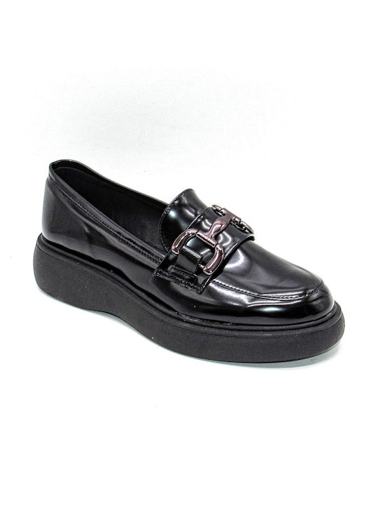 Si Bolleti Lackleder Damen Loafers in Schwarz Farbe