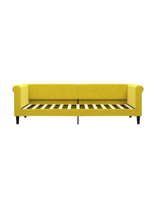 Canapea Pat Single din Lemn Masiv Galben cu Lamele pentru Saltea 80x200cm