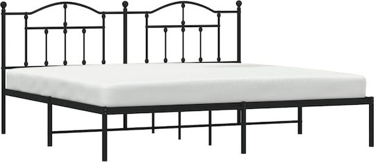 Pat King Size Metalic Negru Cu Plăci Pentru Saltea 190x200cm