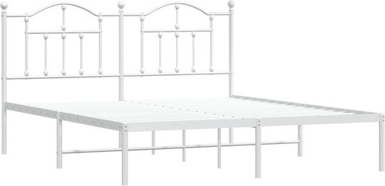 King Size Metallbett Weiß mit Lattenrost für Matratze 183x213cm
