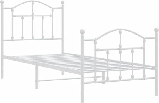 Метално Единично Легло Бяло с Дъски за Матрак 90x190см