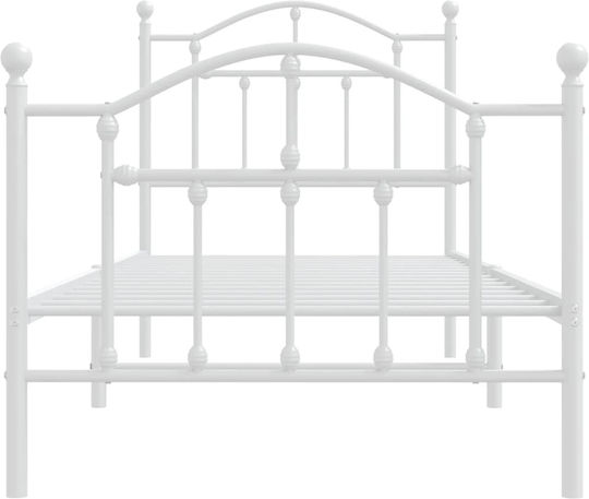 Метално Единично Легло Бяло с Дъски за Матрак 90x190см