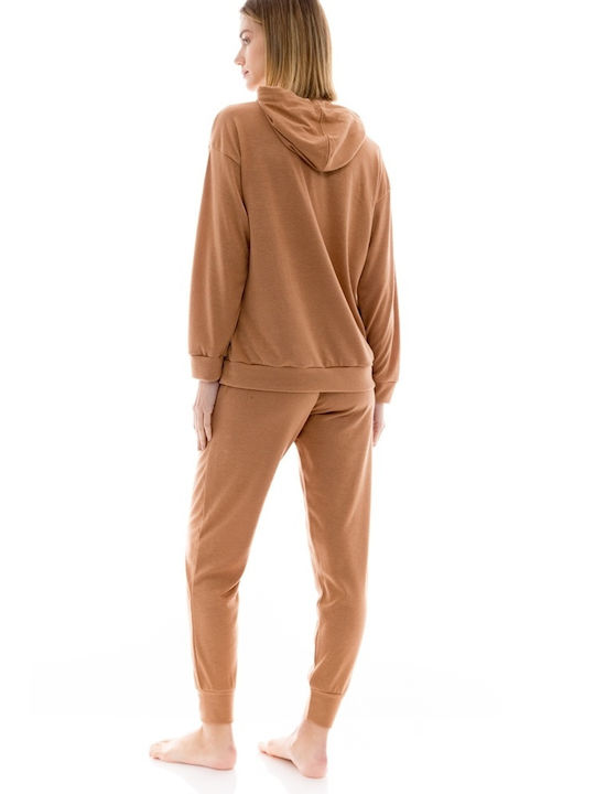 Pink Label Winter Women's Pyjama Set Brown