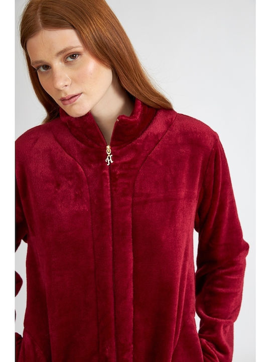 Harmony De iarnă Pentru Femei Fleece Halat Roșie