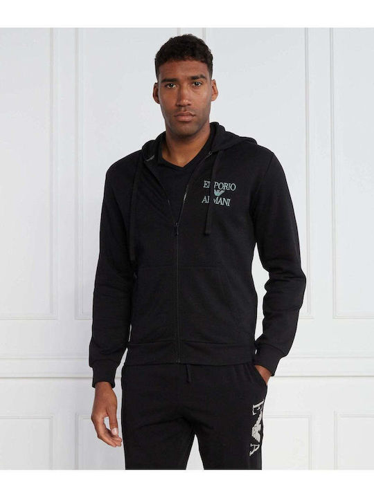 Emporio Armani Herren Sweatshirt Jacke mit Kapuze und Taschen Schwarz