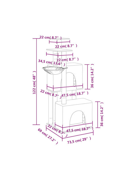 vidaXL Scratching Post Cat Trees Beige 5 levels 73.5x69x122cm
