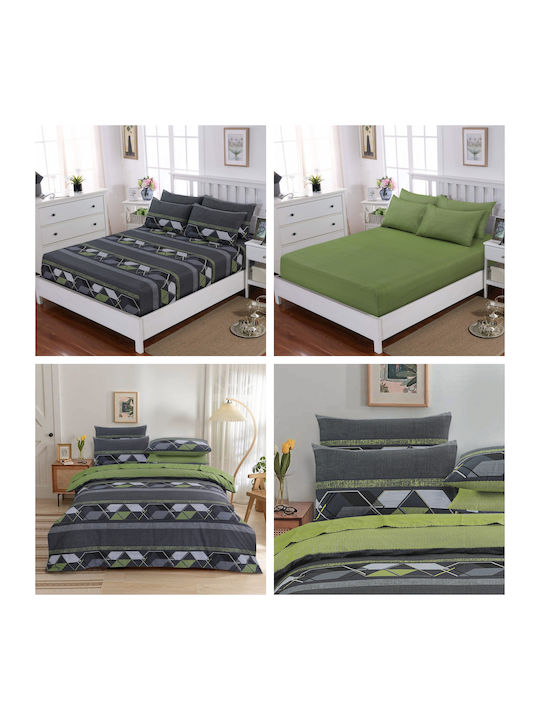 Casa Colori Sheet Double with Elastic 140x200+30cm. Vince Green