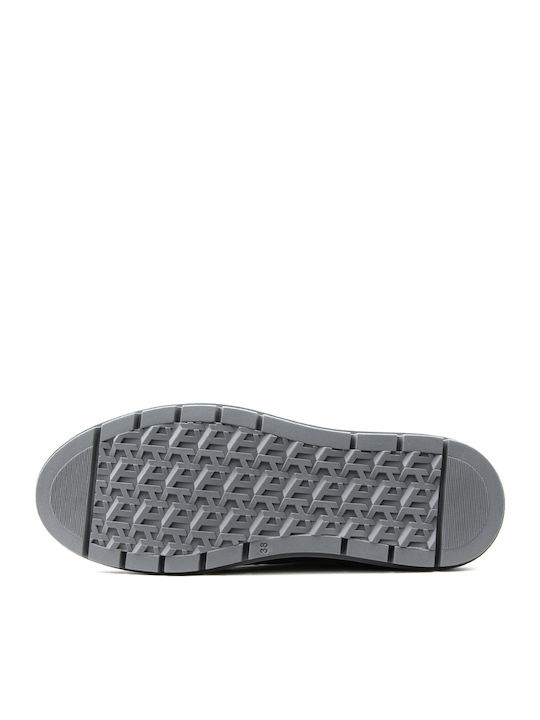 Synthetic Leather Snow Boots with Laces & Fur Gray