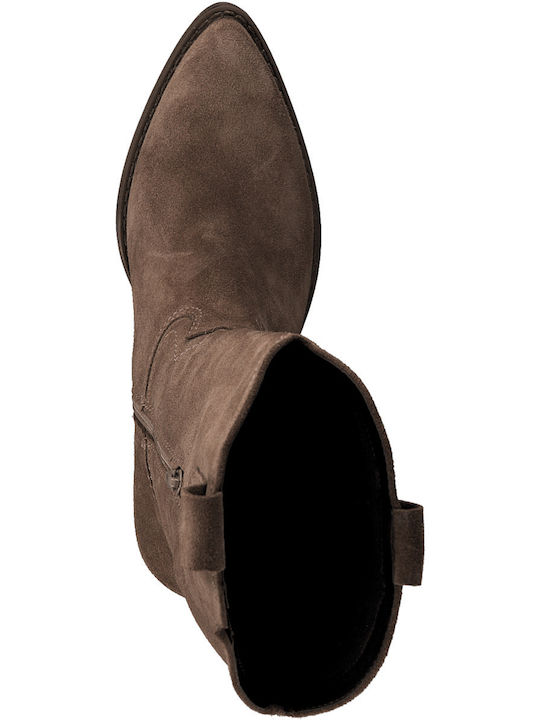 Leder Damenstiefel Cowboy mit mittlerem Absatz Braun