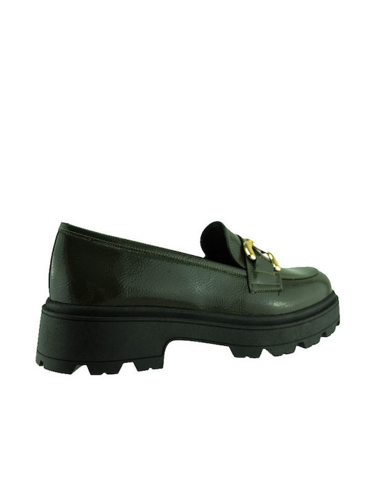 Stefania Patent Leather Women's Moccasins in Khaki Color