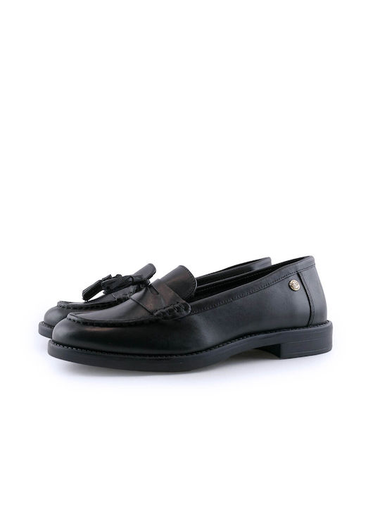 Top3 Leder Damen Loafers in Schwarz Farbe