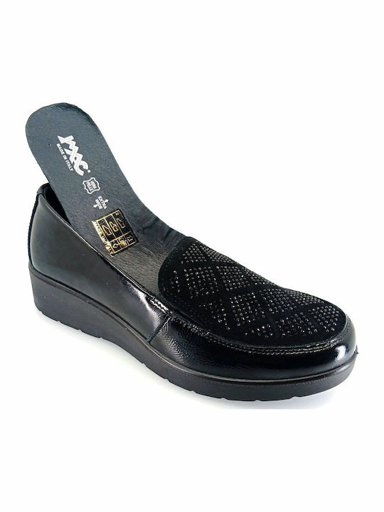 Lackleder Damen Mokassins in Schwarz Farbe