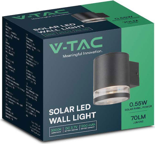V-TAC Επιτοίχιο Ηλιακό Φωτιστικό 1W Θερμό Λευκό 3000K με Αισθητήρα Κίνησης και Φωτοκύτταρο IP44 12.15x9x12.1εκ.