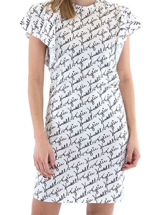 Καλοκαιρινό Mini T-shirt Φόρεμα με Βολάν Petrol/White