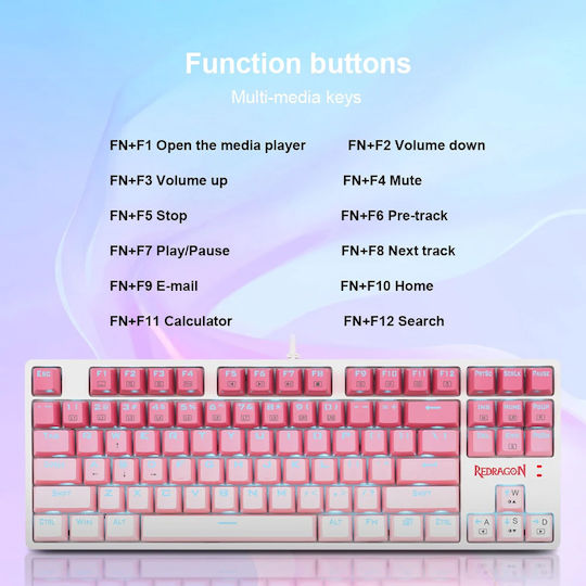 Redragon K645W-GP-RGB Gaming Tastatur Tenkeyless mit RGB-Beleuchtung (Englisch US) Rosa