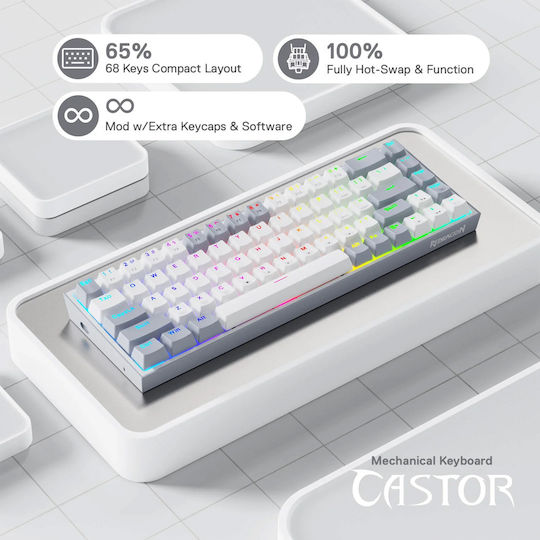 Redragon K631WG-RGB Gaming Tastatură 65% cu iluminare RGB (Engleză US) Alb