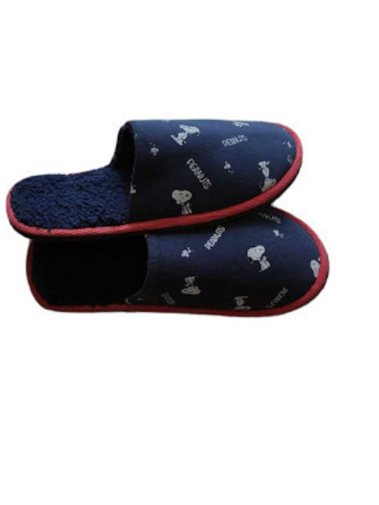 Winter Women's Slippers with Fur Navy Blue